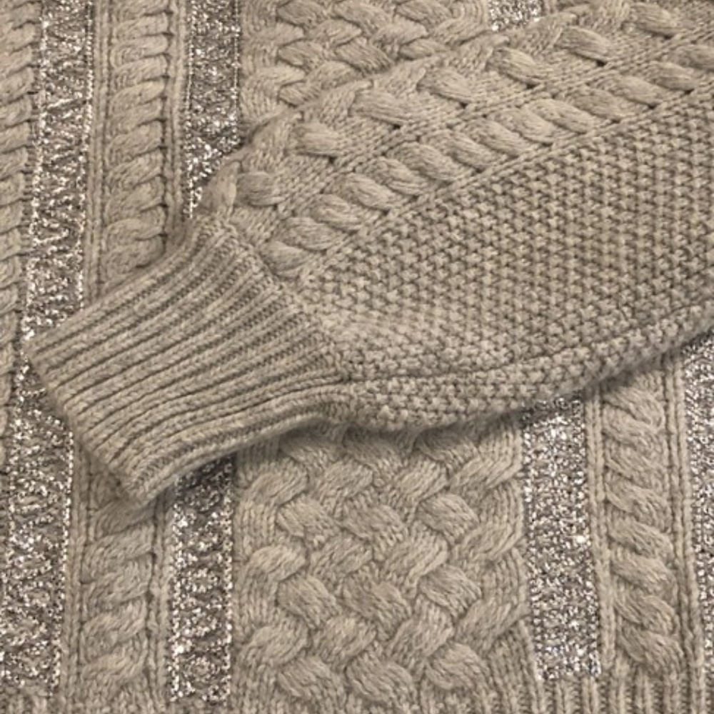 J. Crew cable gray sequin Heather sweater size M L - Picture 2 of 4